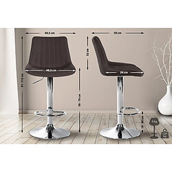 Decoshop26 Tabouret de bar x1 réglable en hauteur pivotant à 360° assise en tissu taupe couture verticale pied métal aspect chromé 10_0005434