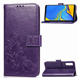 Wewoo Housse Coque Étui en cuir à motif de fleurs pressées Lucky Clover pour Galaxy A7 (2018), avec support & emplacements cartes, porte-monnaie et dragonne (violet)