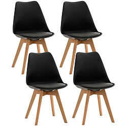 Decoshop26 Lot de 4 chaises de salle à manger cuisine ou bureau en plastique et synthétique noir pieds en bois 10_0000324