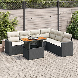 vidaXL Salon de jardin 7 pcs avec coussins noir résine tressée