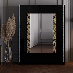 Dansmamaison Armoire 4 portes battantes Noir brillant/Or - NAHESA