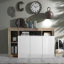 Dansmamaison Buffet moderne en bois 3 portes Blanc laqué brillant/Bois fumé - POSITANO