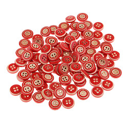 100pcs 4 trous en bois boutons boutons décoratifs pour la fabrication de cartes rouge bricolage pas cher