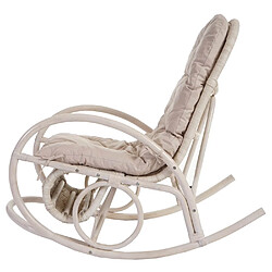 Avis Mendler Fauteuil à bascule Esmeraldas, rocking-chair, fauteuil en rotin, blanc ~ rembourrage crème