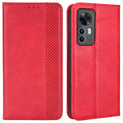 Etui en PU texture rétro, absorption magnétique avec support pour votre Xiaomi 12T 5G/12T Pro 5G/Redmi K50 Ultra 5G - rouge