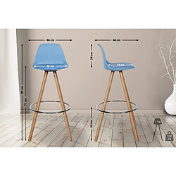 Avis Decoshop26 Tabouret de bar chaise haute x1 repose-pieds style scandinave en plastique et PVC bleu structure en bois clair 10_0004623