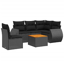 vidaXL Salon de jardin 6 pcs avec coussins noir résine tressée