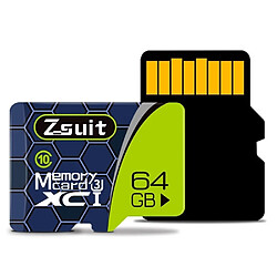 Wewoo Carte Micro SD Zsuit 64GB High Speed Class10 Argent Gris TF SD Mémoire