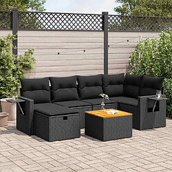 vidaXL Salon de jardin 7 pcs avec coussins noir résine tressée