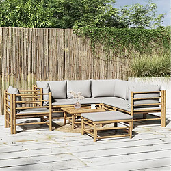 Maison Chic Salon de jardin 8 pcs + coussins - Mobilier/Meubles de jardin - Table et chaises d'extérieur gris clair bambou -MN76225