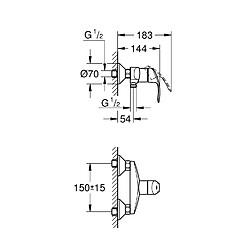 Mitigeur douche Eurosmart sans inverseur avec connexions entraxe GROHE 33555002