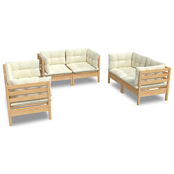 Maison Chic Salon de jardin 6 pcs + coussins - Mobilier/Meubles de jardin - Table et chaises d'extérieur crème Bois de pin massif -MN45761