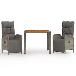 Salle à manger de jardin 3 pcs,Table et chaise à dîner avec coussins Gris -MN33328