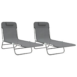 Maison Chic Lot de 2 Chaises longues pliables | Bain de soleil Relax | Transat gris textilène et acier -GKD61165