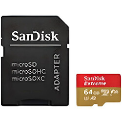 Carte mémoire flash - SANDISK - Extreme Microsdxc 64Gb - Classe de vitesse A2/V30/U3 - Jusqu'à 160 Mo/s