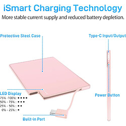 Acheter SANAG - Batterie Externe 2500 Mah, Design Ultra Fin [Seulement 4 Mm] Avec Câble De Type C Intégré, Compatible Avec Iphone 15, Samsuang, Xiaomi, Etc. - Rose