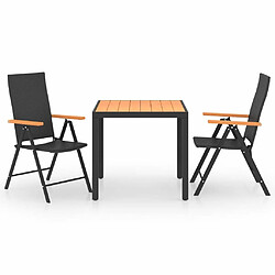 Salle à manger de jardin 3 pcs,Table et chaise à dîner Noir et marron -MN91891