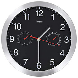 Decoshop26 Horloge murale à quartz Hygromètre et thermomètre 30 cm Noir DEC022255