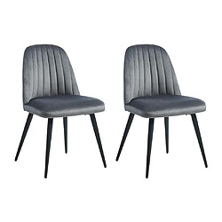 Vente-Unique Lot de 2 chaises en velours et métal noir - Gris - ELEANA 