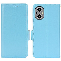 Etui en PU texture litchi, antichoc, fermeture magnétique avec support, cyan pour votre OnePlus Nord N20 5G