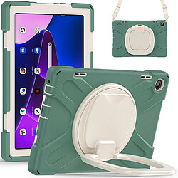 Coque en silicone anti-chute avec béquille rotative et bandoulière pour votre Lenovo Tab M10 (Gen 3) TB-328FU/TB-328XU - vert foncé