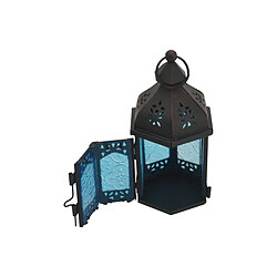 Mobili Rebecca Bougeoir Style Marocain Bleu Noir Métal Verre 17x9x8