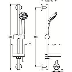 Ideal Standard Ensemble de Douche IdealRain combiné Barre Porte savon Flexible Douchette B9501AA