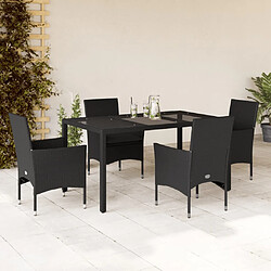 vidaXL Ensemble à manger de jardin et coussins 5 pcs noir rotin verre