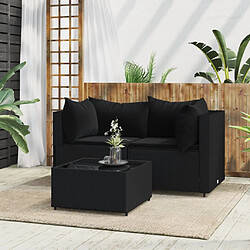 vidaXL Salon de jardin 3 pcs avec coussins Noir Résine tressée