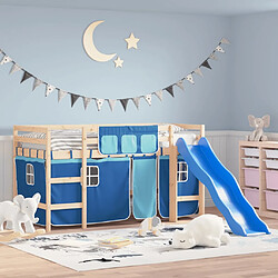 Vidaxl Lit mezzanine enfants et rideaux bleu 80x200cm bois pin massif