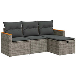 vidaXL Salon de jardin 4 pcs avec coussins gris résine tressée