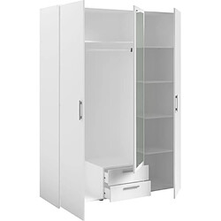 Acheter PARISOT Armoire VARIA - Décor blanc - 3 portes + 2 tiroirs + miroir - L 150 x H 200 x 51 cm