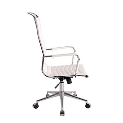 Avis Decoshop26 Chaise fauteuil de bureau avec accoudoirs siège pivotant en métal chromé et PVC blanc 10_0002371