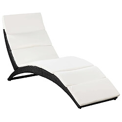 Maison Chic Chaise longue pliable avec coussin | Bain de soleil Relax | Transat Résine tressée Noir -GKD61252