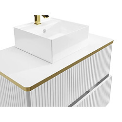 Vente-Unique Meuble de salle de bain suspendu strié liseré doré avec vasque à poser - Blanc - 80 cm - KELIZA pas cher