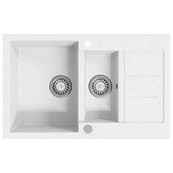 vidaXL Évier de cuisine Granit Double lavabo Blanc