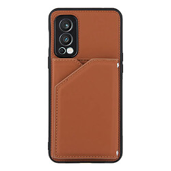 Coque en TPU + PU avec béquille et porte-cartes marron pour votre OnePlus Nord 2 5G