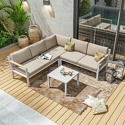 Avril Paris Salon de jardin d'angle design en aluminium 5 places - blanc beige - PASSY 