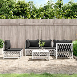 vidaXL Salon de jardin avec coussins 6 pcs blanc acier