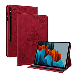 Etui en PU motif papillon et fleur avec support et porte-carte rouge pour votre Samsung Galaxy Tab S8