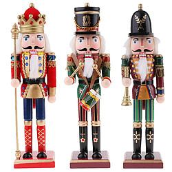 3pcs 30cm figurine casse-noisette en bois ornements de noël décoration poupées