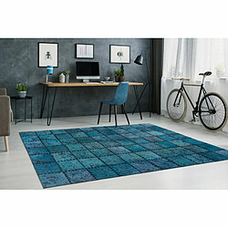 Paris Prix Tapis Patchwork en Cuir Fait Main Voila Turquoise 160 x 230 cm