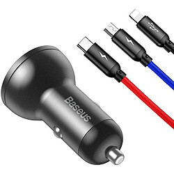 Cargador Para Coche Baseus c/ Cable de datos 2 USB/4.8A 24W Negro