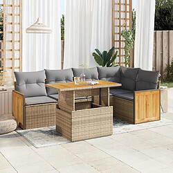 vidaXL Salon de jardin 6 pcs avec coussins beige résine tressée acacia