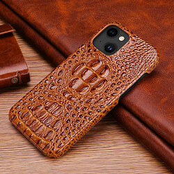 Coque en TPU + cuir véritable texture crocodile pour votre iPhone 14 - café