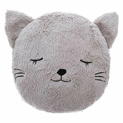 Coussin Déco Rond Enfant Chat 27cm Gris