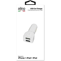 aiino - Chargeur Voiture 2 Ports USB 4.8A, Chargeur Voiture USB, Chargeur de Voiture USB Universel, Compatible avec iPhone X/8/7/6, iPad, Samsung S9/S8/S7, Huawei, Honor - Blanc