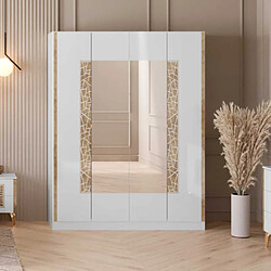 Dansmamaison Armoire 4 portes battantes Blanc brillant/Or - NAHESA