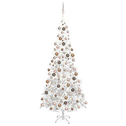 vidaXL Arbre de Noël artificiel pré-éclairé et boules L 240 cm blanc