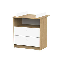 Avis Vente-Unique Commode à langer 2 tiroirs et 1 niche - Coloris : Naturel et blanc - LULATI